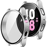 ZZDZZ 2 Stück Hülle Kompatibel mit Samsung Galaxy Watch 5/Galaxy Watch 4 44mm Schutzhülle mit Displayschutz, Hart PC Ultradünne Stoßfeste Gehäuse für Galaxy Watch 5/4 44mm (Silber/Transparente)